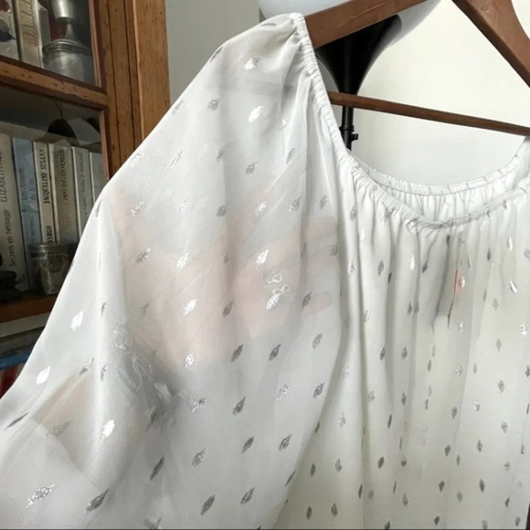 Dress midi large sleeves shoulders size 16 white silver NWT - Picture 3 of 4